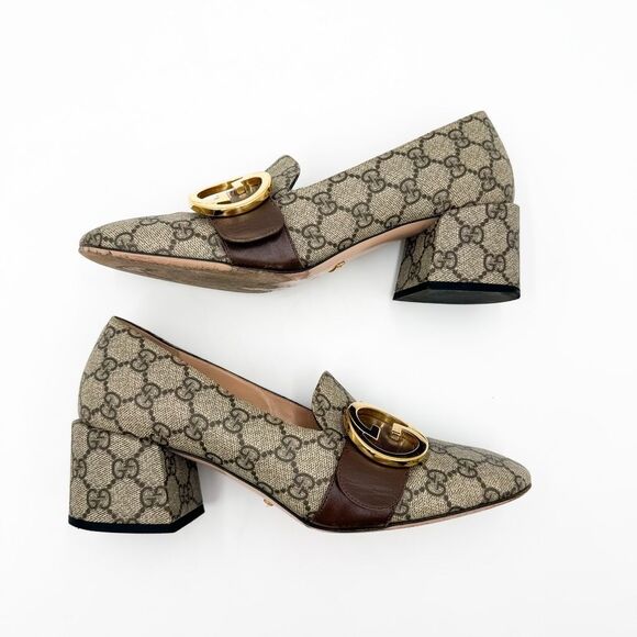 Gucci GG Blondie Monogram Loafers Block Heel Neutral Pumps EU 40 US 10 - Picture 7 of 12